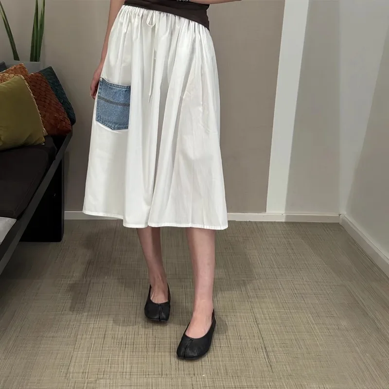 Gima Design Lässiger A-Linien-Rock mit hoher Taille und Dstring, elastischer Taille, langer Rock mit Spleißung für Damen