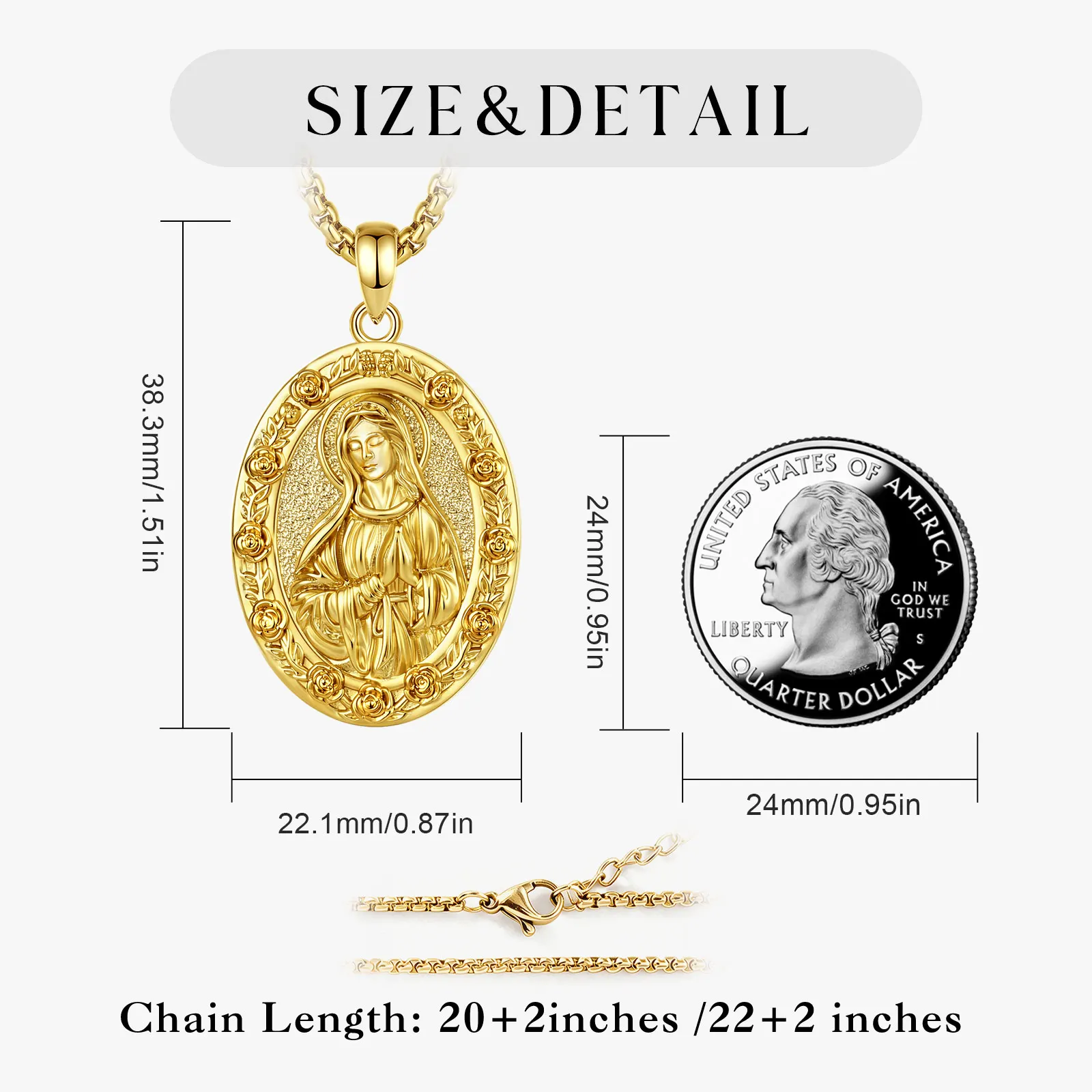 Eudora Copper Virgin Mary Necklace for Women Man Mother of God Medallion Cross Pendant Prayer Amulet Religious Jewelry Gift