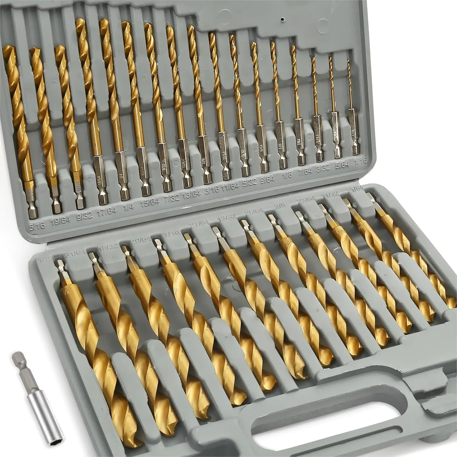 

Titanium Impact Drill Bit Set 30 Pcs Hex Shank HSS Quick Change for Metal Wood Plastic