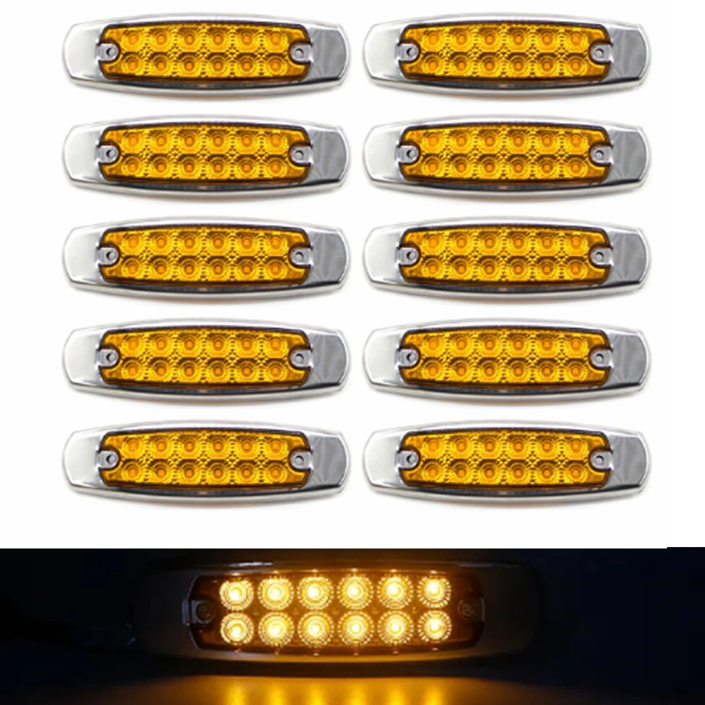 

10pcs 12 LED 12V 24V Car Trucks LED Side Marker Thin Lights Chrome Auto Truck Trailer Lorry Caravan Bus Van Boat Caravan