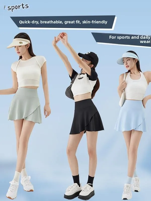 تنورة Qui Dry Fitn الرياضية للنساء، تنورة اليوغا الصيفية، تنورة الجري في الهواء الطلق، تنورة مكونة من قطعتين