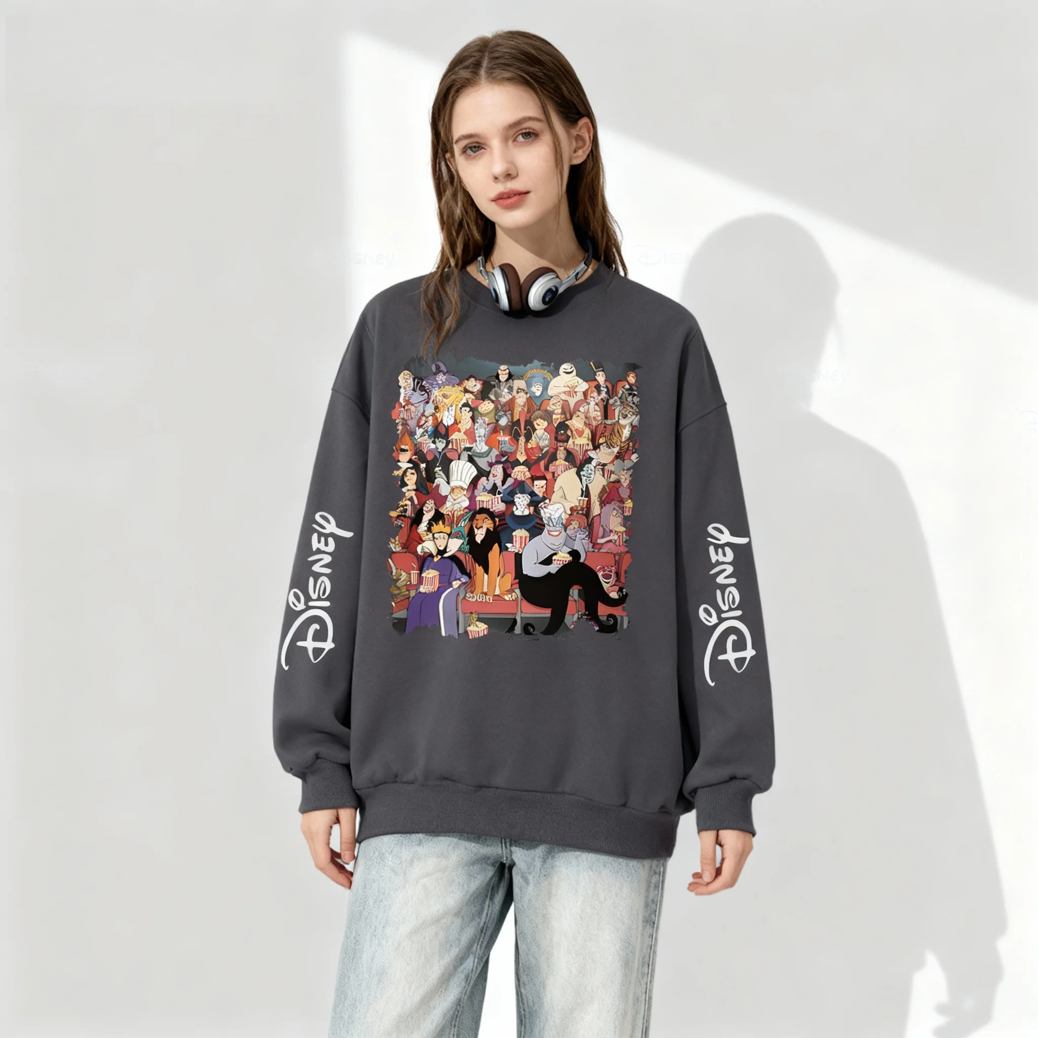 Disney Animated Character Puzzle Series Oversized Women's Adult and Children's Autumn and Winter Round Neck Hooded Sweatshirt