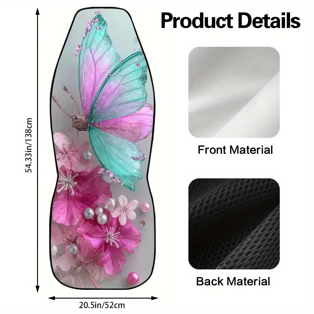 2pcs Spring Butterfly Blossom Design Universal Car Seat Cover Set – High-Quality, Durable, And Stylish Car Seat Protectors, Univ 3