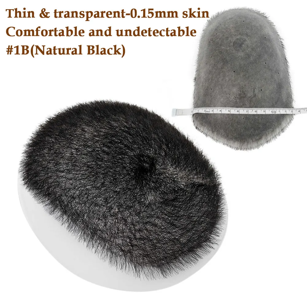 13x18/15x20cm 100% Human Hair Buzz Cut Toupee for Men Ultra Thin PU Black Topper Transparent Biological Scalp Prosthesis Toupee