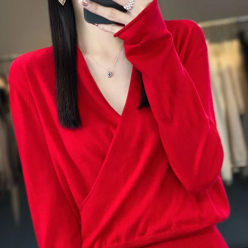 

New Fashion 100% Wool Sweater For Women Fine Imitation Wool Long Sleeve Tops Women's Soft Cashmere Sweaters LH01 2024