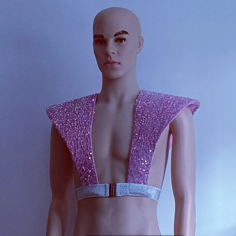 Trajes de bailarina Gogo, chaleco de hombro con purpurina rosa, accesorios de actuación para espectáculo en escenario, ropa para fiesta Rave en club nocturno, disfraz de arrastre 4536