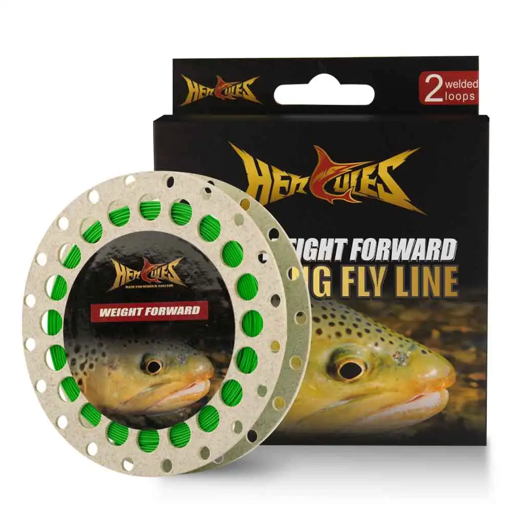 Ligne de pêche à la mouche HERCULES 90 pieds ligne de mouche avant de poids flottant avec Double boucle soudée, vert mousse jaune Fluorescent WF3F WF4F