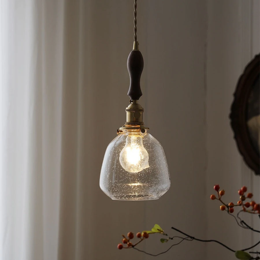 IWHD-Lâmpada pingente LED de madeira vintage, cobre nórdico, vidro moderno pendurado luz, americano ao lado luz, apto para quarto, jantar e sala de estar, Edison