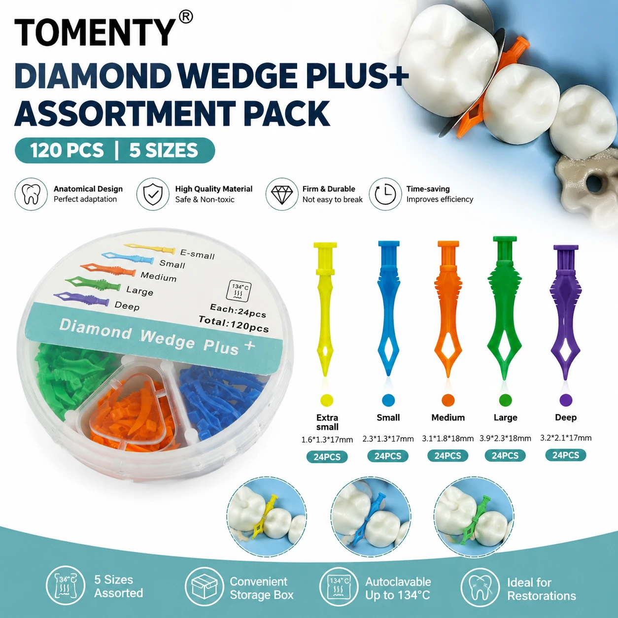 120Pcs Disposable Dental Wedges 5Sizes for Seal Diastema Tooth Composite Wedge Medical Oral Care Endodontics Matrix Accessory