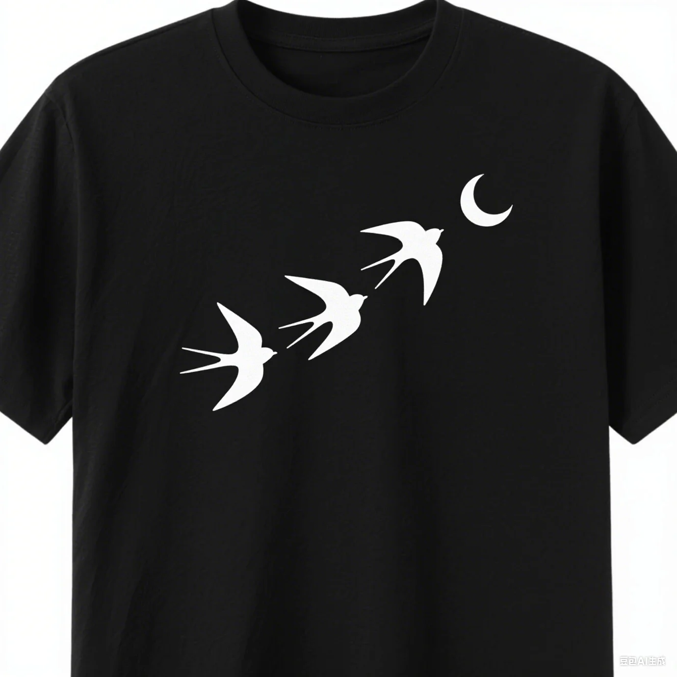 مجردة تحلق الطيور والقمر نمط طباعة القطن تي شيرت للجنسين قصيرة الأكمام جولة الرقبة الصيف عارضة الأزياء الأعلى