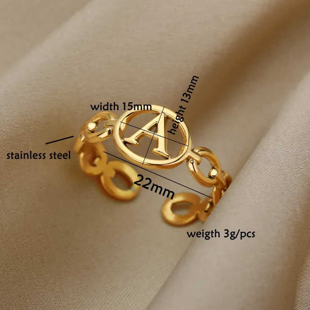Stainless Steel Hollow Initial Rings For Women Gold Color A-Z Letter Open Adjustable Ring Female Aesthetic Wedding Jewelry Gift