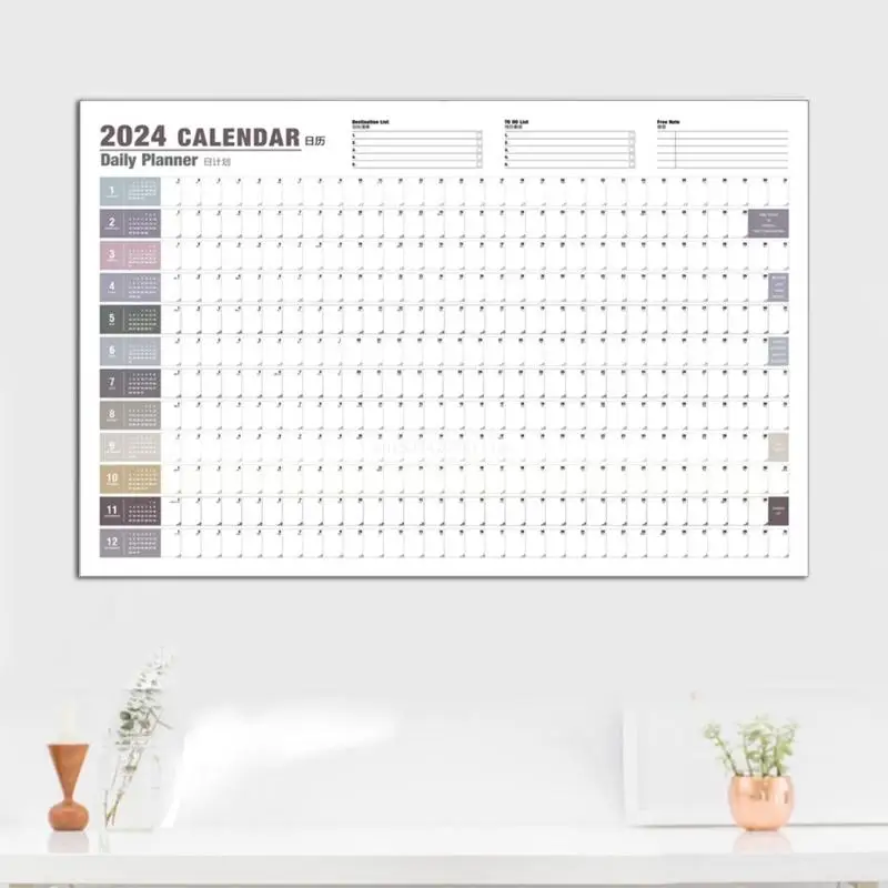 2024 Yearly Monthly Wall Calendar, Wirebound Calendar for Home Schooling Plan Dropship