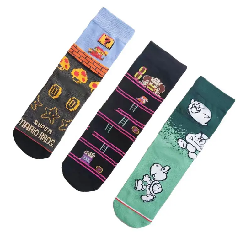 スーパーマリオブラザーズ靴下漫画男性綿靴下ファッション印刷ミッドチューブソックスカジュアル通気性快適スポーツストッキングギフト