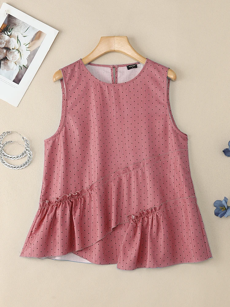 

VONDA Women Tank Tops Summer Sleeveless Dot Printing Tanks 2025 Fashion Ruffled Camis Casual Loose Shirts Tees Vintage Blusas