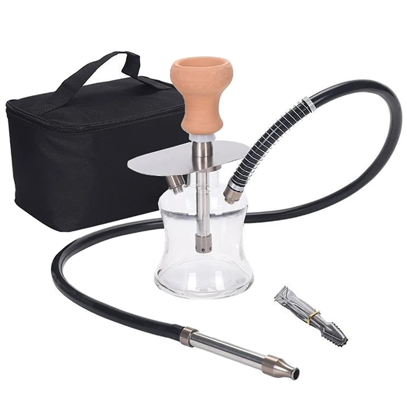 Hookah Set Portable Shisha Set Small Glass Hookah With Travel Bag Metal Steel Tray Narguile Cachimba Water Pipe