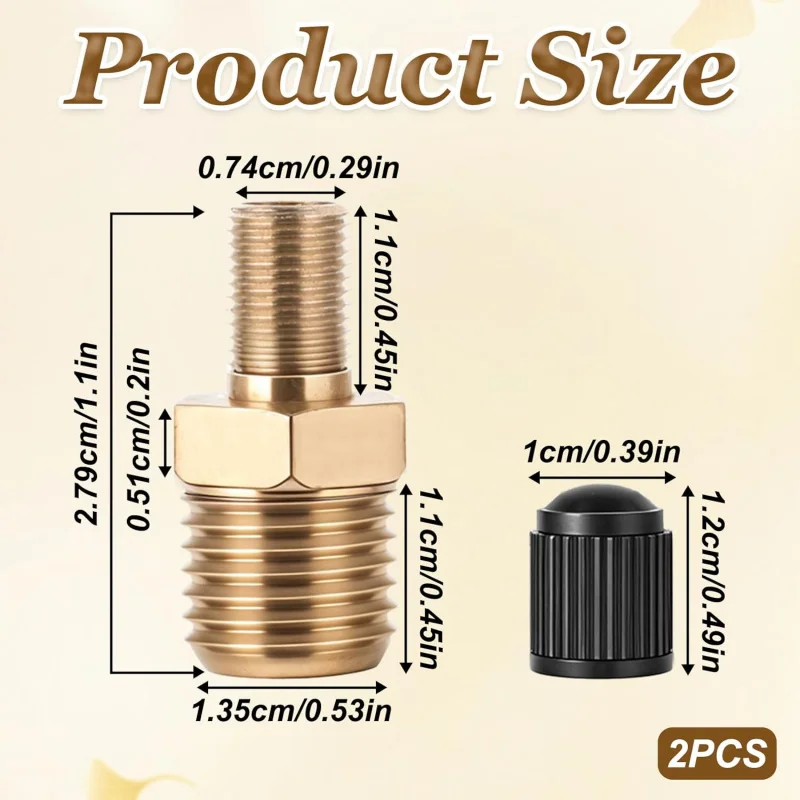 2pcs Schrader, 1/4''  Brass  Male Threads  Core Using with Compressor  with Sealing Caps
