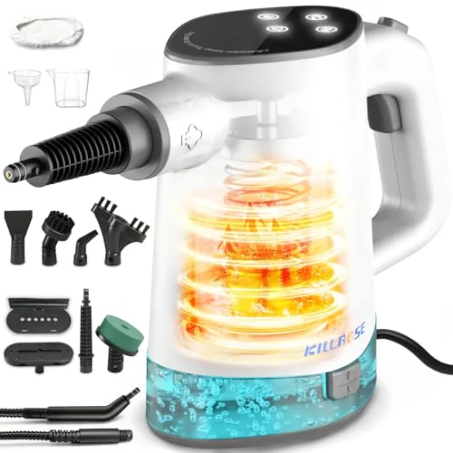 

Ручной пароочиститель с быстрым нагревом 1015s, двумя режимами мощности, функцией самоочистки, для различных поверхностей, черный, с 12 насадками