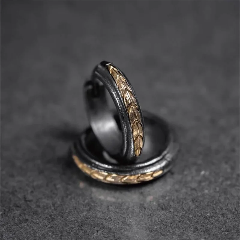 Cool Black Gold Collision Earrings For Men Jewelry Fashion Silver 925 Sterling Hoops Earring Male Accessories Trendy Ear Buckle