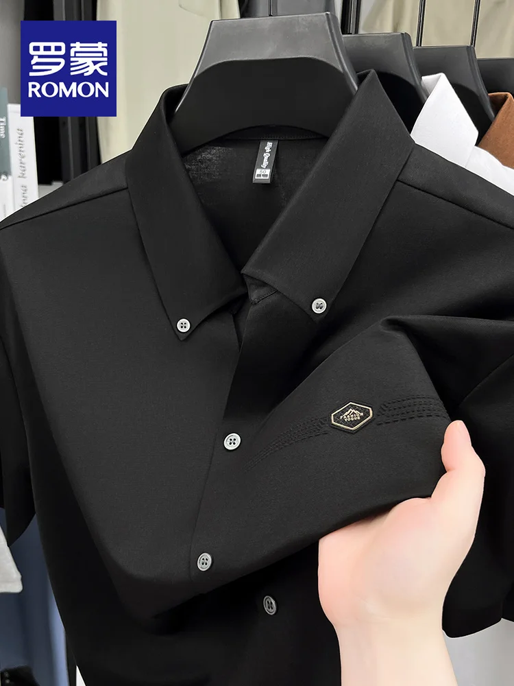 

Rn Summer New Men's Scissors Collar ort Sve Cotton Casual irt Pure Color Busin Casual Loose Fit Breathable irt