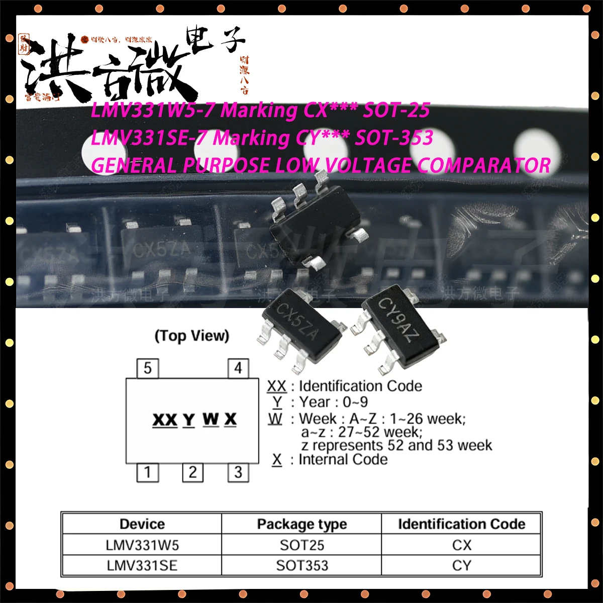 10PCS LMV331W5-7 LMV331SE-7 Marking CX CY SOT-25 SOT-353 1.7mV 10nA 7mV 2.7V~5.5V NEW Original chip IC Single-Channel Comparator
