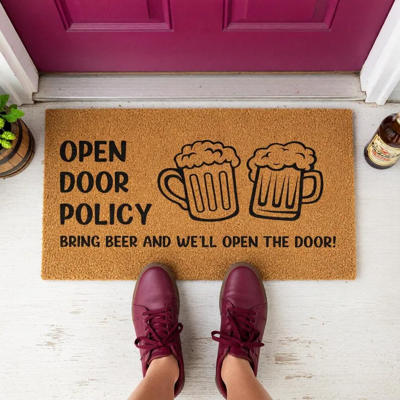 

Open Door Policy Bring Beer Text Design Doormat Customized Coir Outdoor Welcome Mat Add Your Words Here Outdoor Indoor Rugs