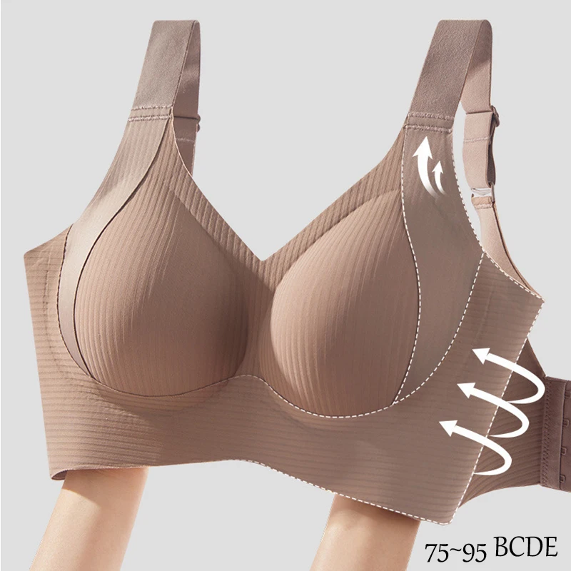 Women's Seamless Full Cup Bra Padded Push Up Bra High Elastic Minimizer Bra No Steel Ring Big Breasts Plus Size Soft Thin Bras