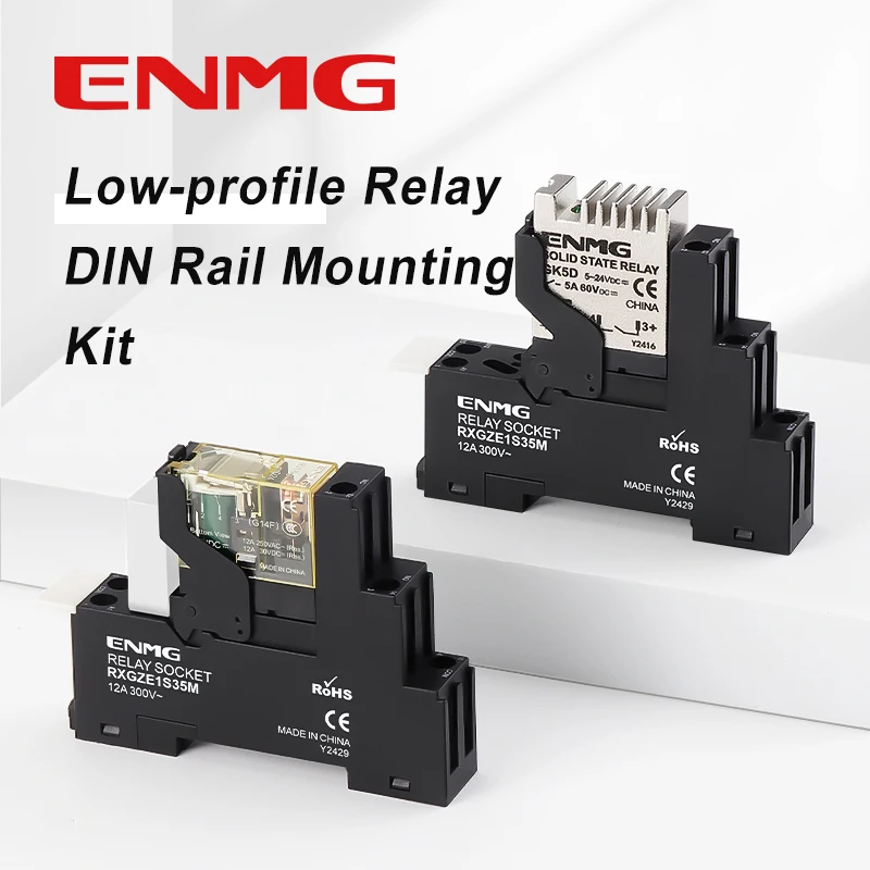 ENMG RJ1S-C-D24 مرحل كهرومغناطيسي نحيف مصغر تيار مستمر مفتوح عادة GK5D مجموعة قاعدة تثبيت السكك الحديدية الصلبة