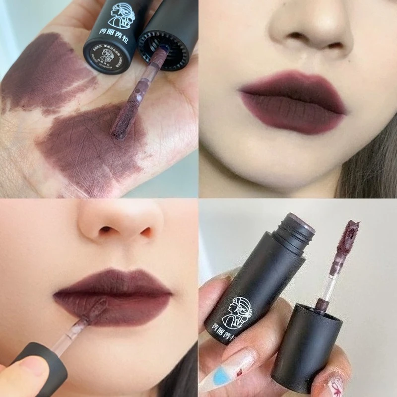 

Black lip mud dull lipstick black punk COS makeup easy to apply makeup lasting niche personality lip makeup halloween
