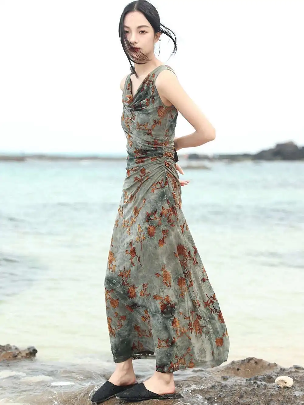 UMI MAO Nowa Chińska Sukienka Tie-Dye Zielona Damska Letnia Bez Rękawów Dopasowana Sukienka Tank Top w Linii A Femme