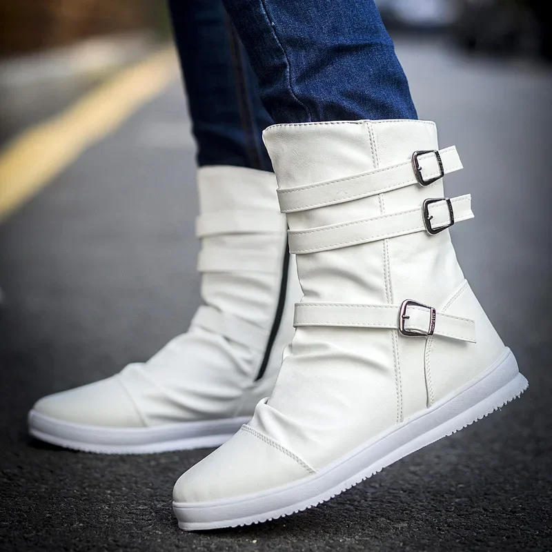 Autumn and Winter Men\'s Boots Men\'s Shoes Zipper Leather Boots High-top Metal Buckle Short Boots Outdoor Casual shoes for men