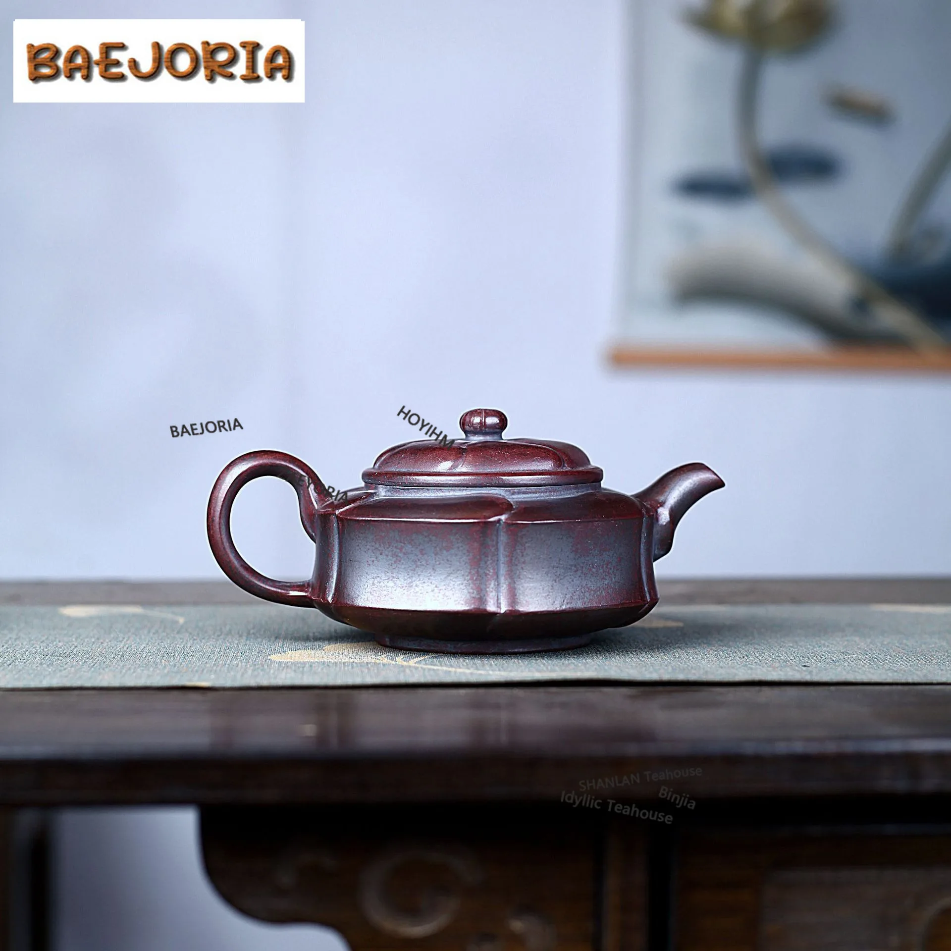 BAEJORIA 280ml Yixing Purple Clay Teapots Handmade Weekly Count Pot Raw Ore Antique Brass Mud Tea Infuser Kettle Zisha Tea
