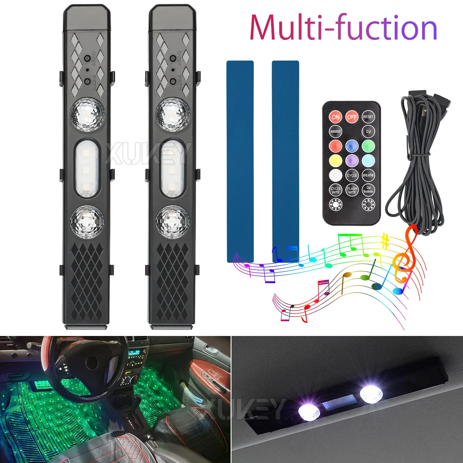 Oplaadbare Auto Interieur Licht Draadloze Rgb Sfeer Neon Accent Light Kits Op Afstand Muziek Sync Controle Starry Sfeerverlichting