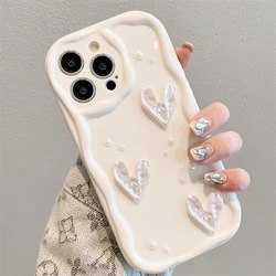 Korean 3D Pearl Love Heart Silicone Phone Case For iPhone 11 14 13 12 Pro Max 8 7 Plus SE 2022 XS MAX XR X Shockproof Soft Cover