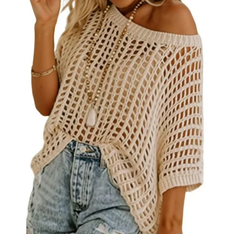 Fashion Hollow Out Knitted Cover Ups for Swimwear Women Solid Loose Simple Bikini Cover Up 2025 New Casual Vacation Beach Wear
