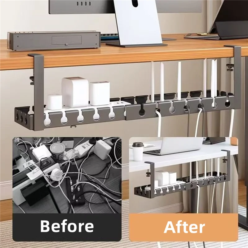ABKO-책상 아래 무타공 와이어 정리 트레이 가정용 사무실 PC 라우터 데이터 와이어 금속 랙