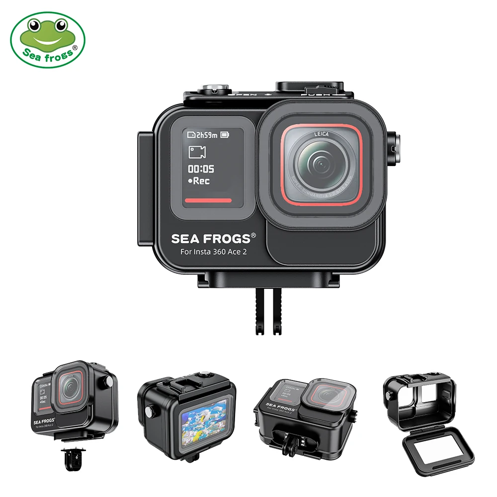 Seafrogs 60m Aluminum Alloy Waterproof Case Diving Housing for Insta 360 ACE 2/360 Compatible with Video Lights & Handles