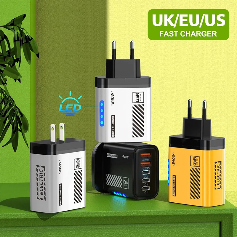 USB Type-C 5 Ports Total 240W GaN Charger Phone Adapter EU/US Plug Charging Head For Xiaomi iPhone Huawei Samsung/Laptop/Tablets - náhled 2