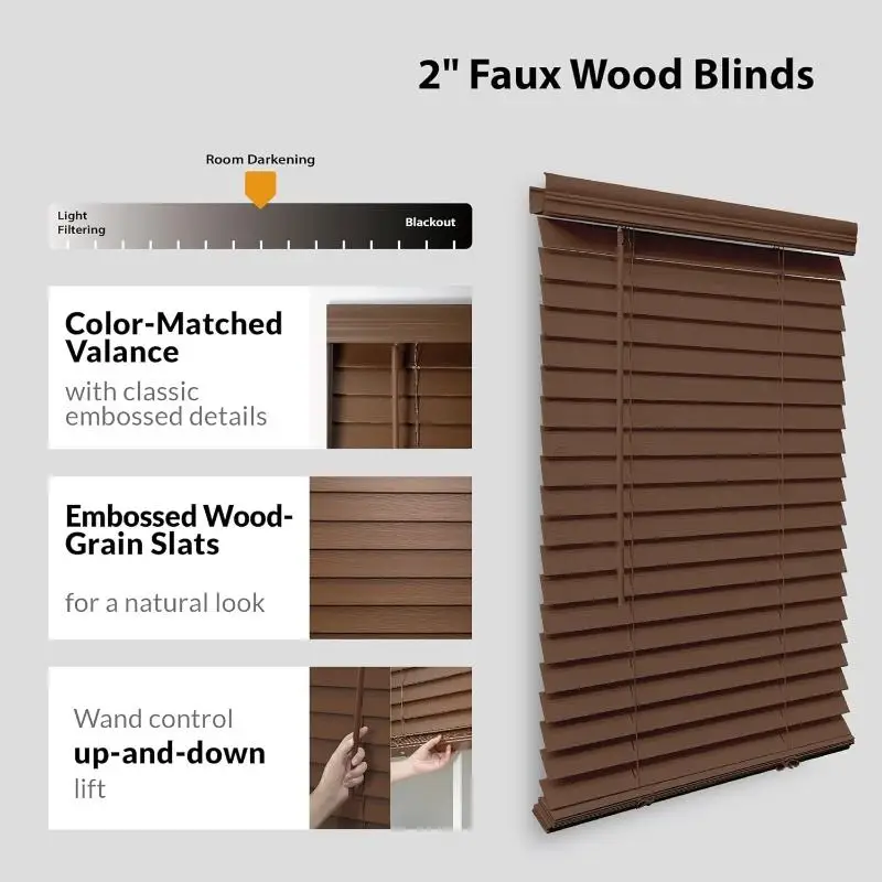 Eco-Friendly Anti-UV Protection Manual Cordless 2 Inches Solid Wooden Blinds for Window