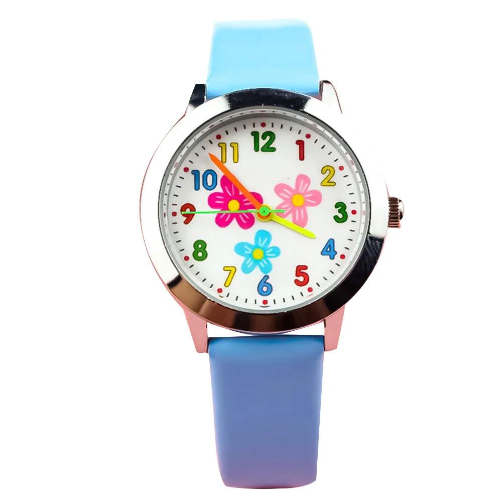 Orologio per bambini con motivo floreale blu Orologio al quarzo creativo Regalo di compleanno di moda Studenti per bambini Cinturino comodo