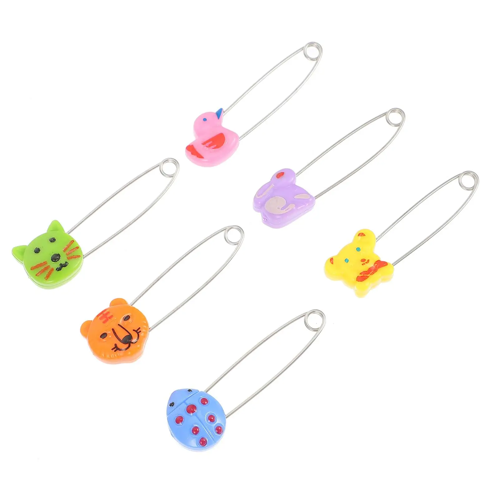 

30 Pcs Animal Diaper Pin Baby Cloth Fastener Safety Stainless Steel Newborn Shaped Plastic Head Long Nappy Pin Traditional