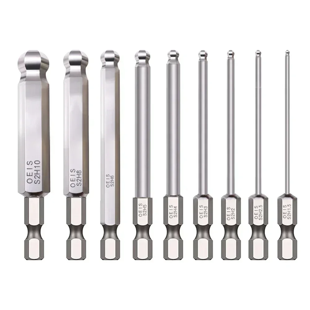 

1pc 75mm Long Ball End Hex Screwdriver Bit Magnetic Batch Head High Hardness Alloy Steel Screwdriver Bit Hand Tools H1.5-H10