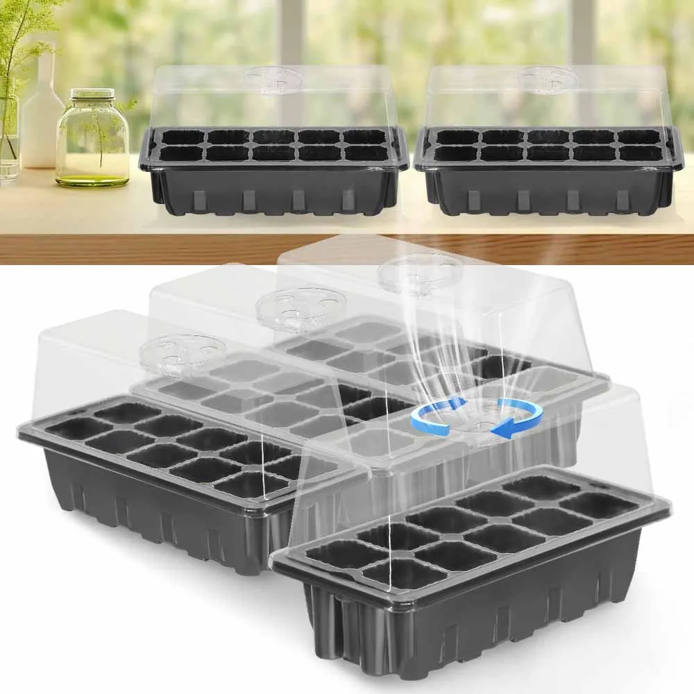 10 Cells Sill Nursery Seedling Trays Germination Box Transparent Cover Adjustable Humidity Indoor Garden Greenhouse Growth Pots