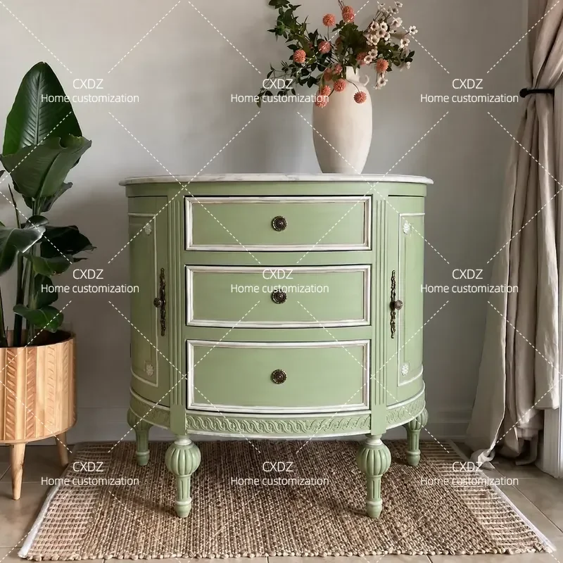 Half Moon Solid Wood Bucket Cabinet Mint Green Retro Storage Cabinet for Small Apartment Living Room Entrance Decorative