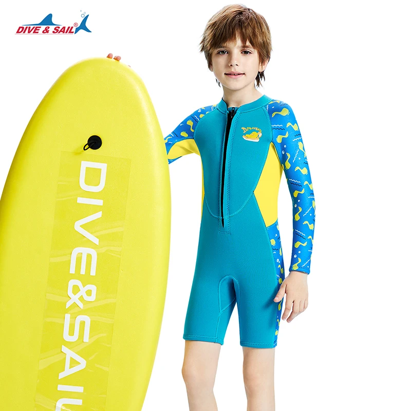 

Kids Wetsuit Shorty Wet Suit for Girls Boys Front Zip 2.5mm Neoprene Thermal Long Sleeves Bathing Suits Keep Warm for Surf, Dive