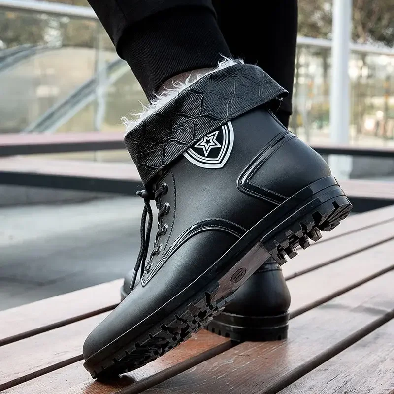 Rain Boots Men's Fashion Trend Waterproof and Hard-Wearing Men's Rain Boots Work Outdoor Non-Slip Kitchen Work Rubber Shoes