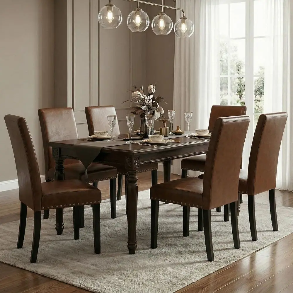 

Dining Chairs Set of 6, Modern Dining Room Chair,holstered Pu Leather Kitchen Chair with Vintage Copper Nail for Restaurant a