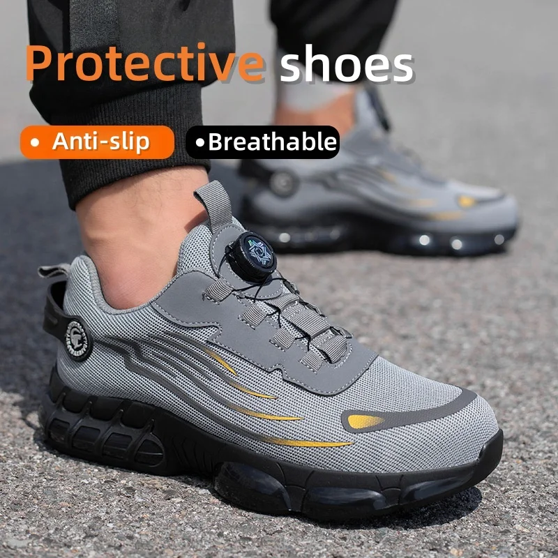 

Rotating button protective shoes, steel-toe working sports shoes, puncture-resistant, breathable industrial safety shoes