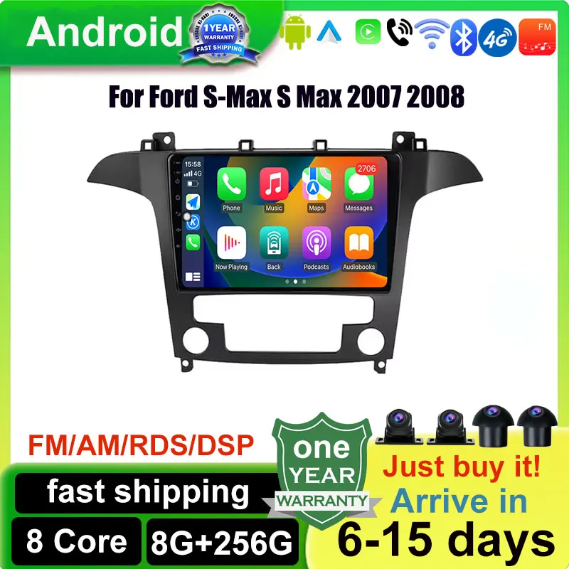 Carplay Android 14 Car Radio Multimedia Stereo Player WiFi GPS Navigation For Ford S-Max S Max 2007 2008