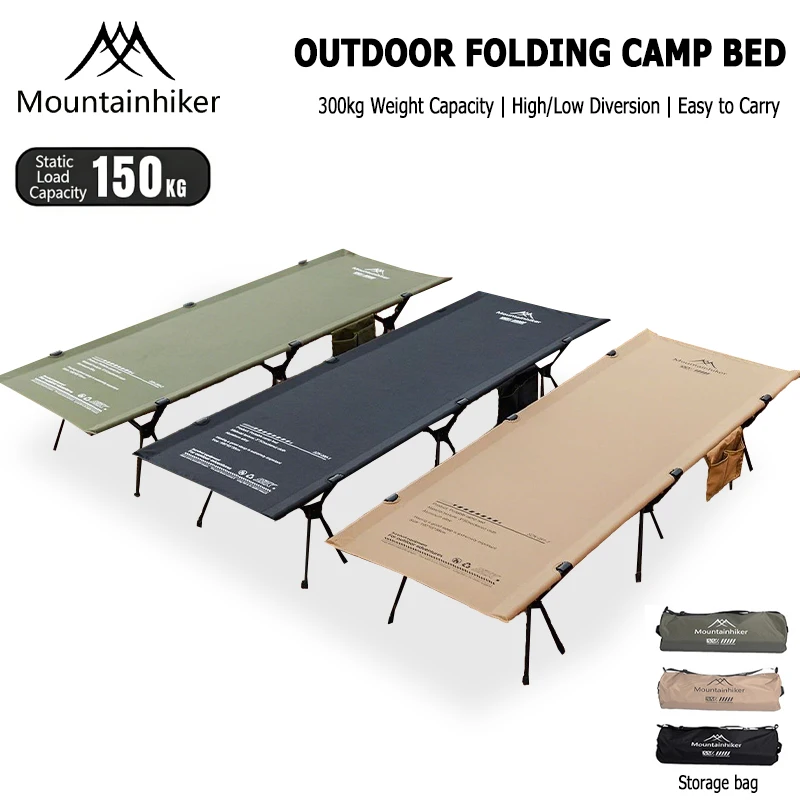 Ein Faltbares Campingbett mit einer Tragfähigkeit von 150 kg, Ausgestattet mit einem Aluminiumlegierungsrahmen, Geeignet für Camping und Wandern.
