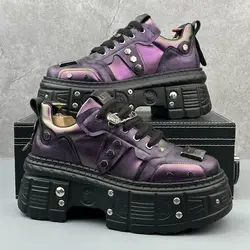 Men's Heightening 2026 Autumn and Winter Internet Celebrities Fried Street Metal Punk Style Retro Trend Platform Fashion Shoes